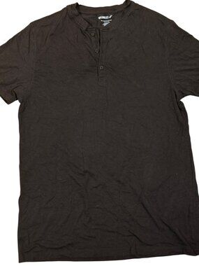 William Rast Black Henley Shirt Mens Medium Short Sleeve Button Casual Tee